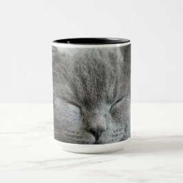 Aangepaste Schattigee Grijs Kat Gezicht Foto Mok