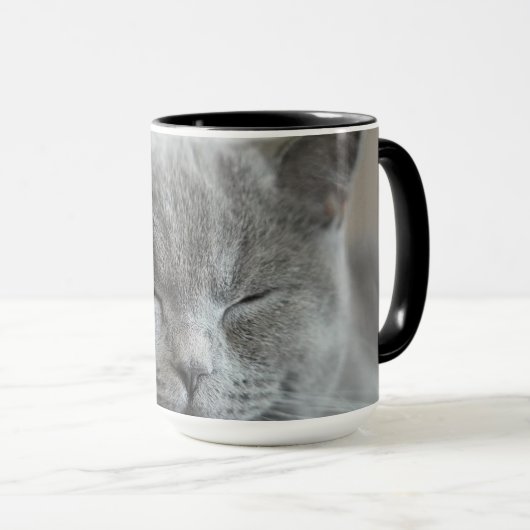 Aangepaste Schattigee Grijs Kat Gezicht Foto Mok (Voorkant rechts)