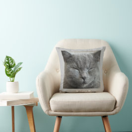 Aangepaste Schattigee Grijs Kat gezicht Foto Sierk Kussen