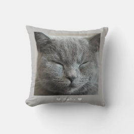 Aangepaste Schattigee Grijs Kat gezicht Foto Sierk Kussen