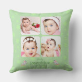 Aangepaste Schattigee Groene Baby Naam Foto Kussen (Achterkant)