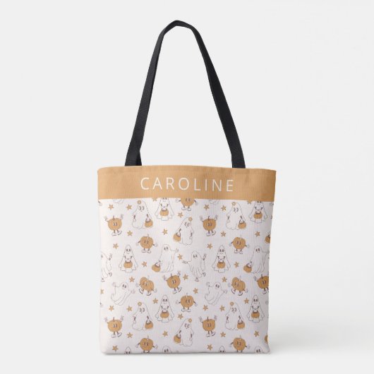 Aangepaste Schattigee Groovy Retro Ghost Pumpkin H Tote Bag (Achterkant)
