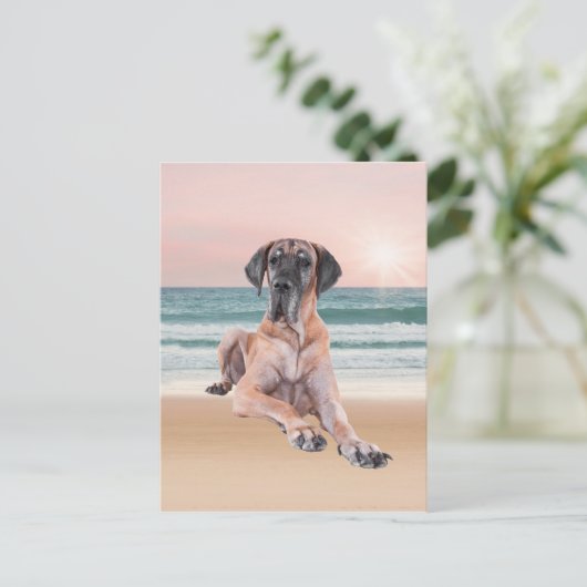 Aangepaste Schattigee Grote Deen Hond Zittend op h Briefkaart (Staand voorkant)