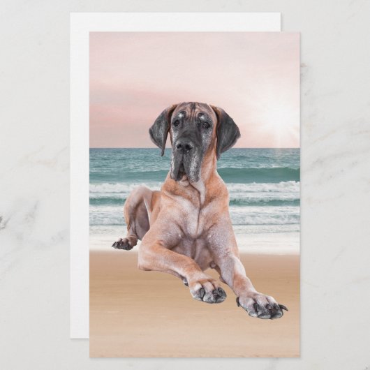 Aangepaste Schattigee Grote Deen Hond Zittend op h Briefpapier (Voorkant / Achterkant)