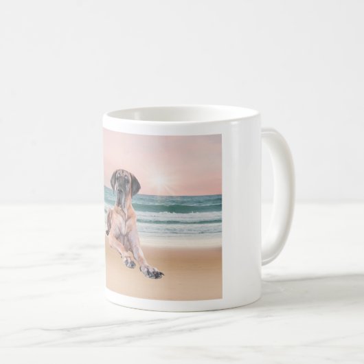 Aangepaste Schattigee Grote Deen Hond Zittend op h Koffiemok (Voorkant rechts)