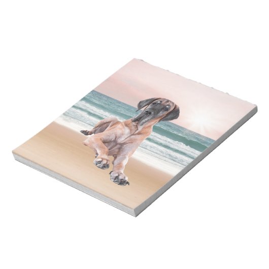 Aangepaste Schattigee Grote Deen Hond Zittend op h Notitieblok (Linkerzijde)