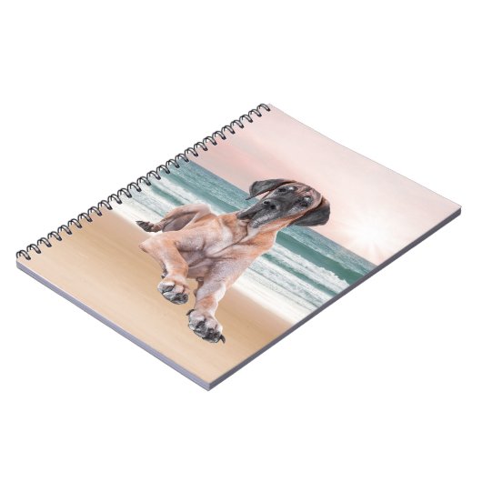 Aangepaste Schattigee Grote Deen Hond Zittend op h Notitieboek (Linkerzijde)