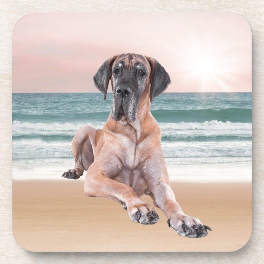 Aangepaste Schattigee Grote Deen Hond Zittend op h Onderzetter (Voorkant)