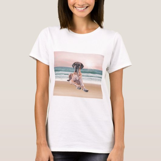 Aangepaste Schattigee Grote Deen Hond Zittend op h T-shirt (Voorkant)