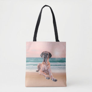Aangepaste Schattigee Grote Deen Hond Zittend op h Tote Bag