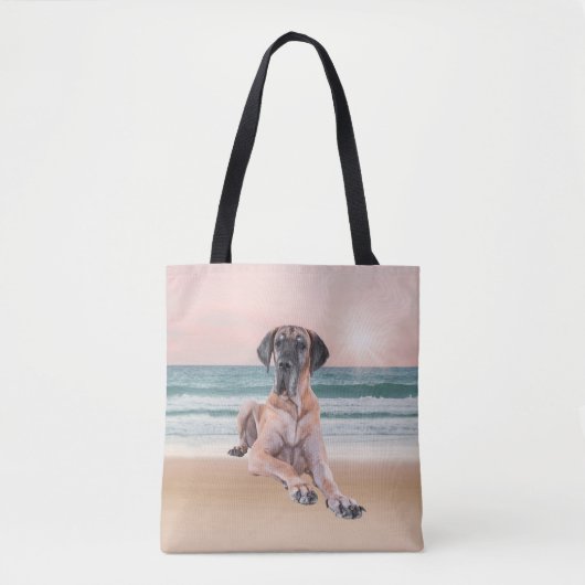 Aangepaste Schattigee Grote Deen Hond Zittend op h Tote Bag (Voorkant)