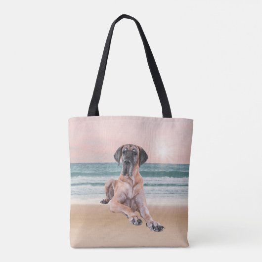 Aangepaste Schattigee Grote Deen Hond Zittend op h Tote Bag (Achterkant)