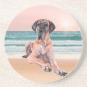 Aangepaste Schattigee Grote Deen Hond Zittend op h Zandsteen Onderzetter (Voorkant)