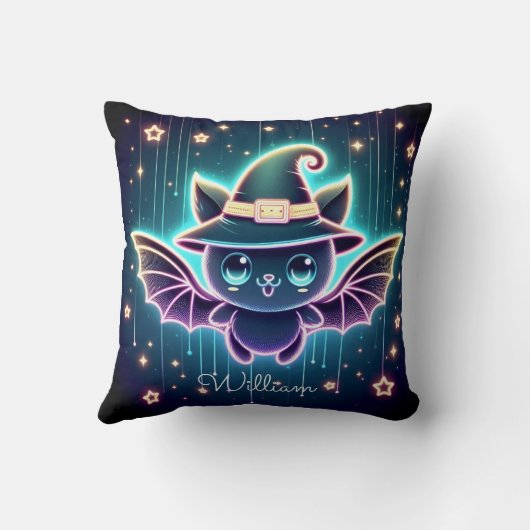 Aangepaste Schattigee Halloween Bat Met Heks Pet N Kussen (Achterkant)