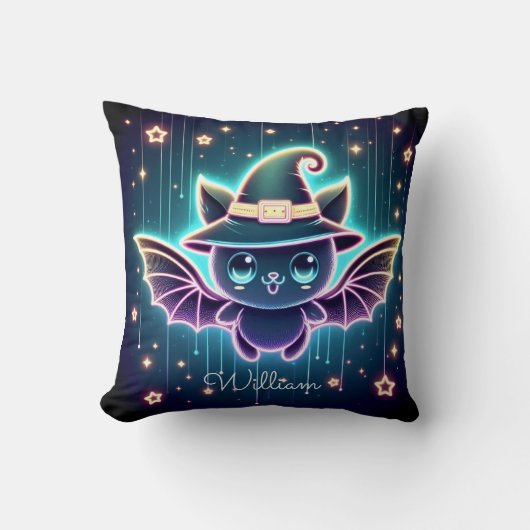 Aangepaste Schattigee Halloween Bat Met Heks Pet N Kussen (Voorkant)