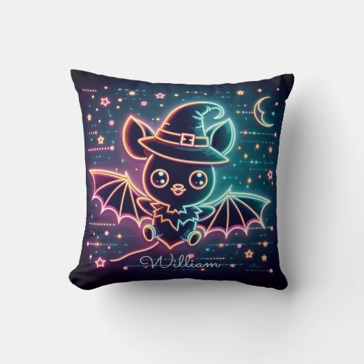 Aangepaste Schattigee Halloween Bat Witch's Pet Mo Kussen (Voorkant)