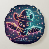 Aangepaste Schattigee Halloween Bat Witch's Pet Mo Rond Kussen (Voorkant)