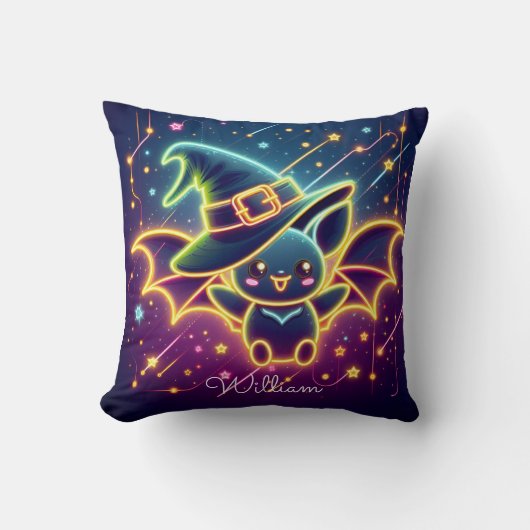 Aangepaste Schattigee Halloween Bat Witch's Pet Nu Kussen (Voorkant)