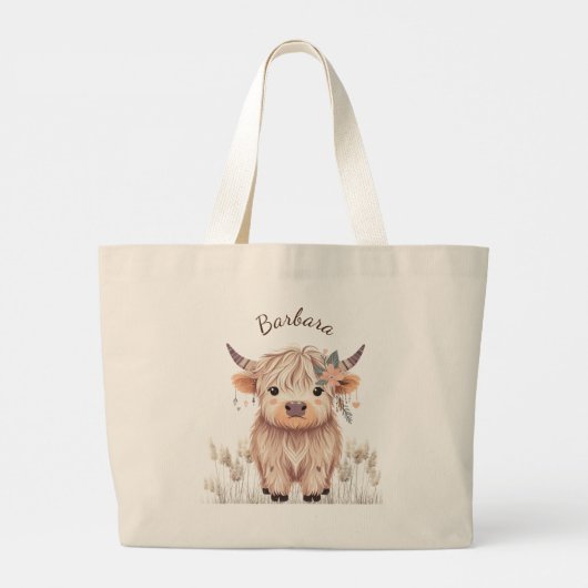 Aangepaste Schattigee Highland Koe Grote Tote Bag (Achterkant)