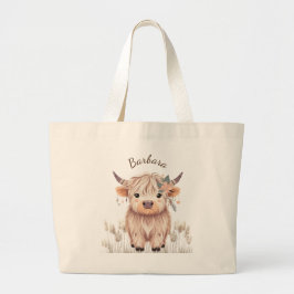Aangepaste Schattigee Highland Koe Grote Tote Bag