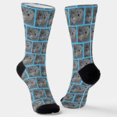 Aangepaste Schattigee hond en kat foto Elegant Blu Sokken (Gebogen)