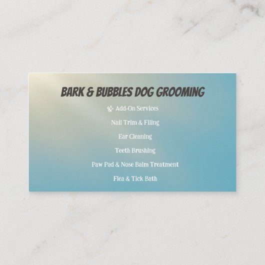 Aangepaste Schattigee hond Pet Grooming Visitekaartje (Achterkant)