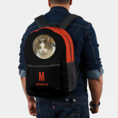 Aangepaste Schattigee kat foto Sinaasappel Monogra Bedrukte Rugzak