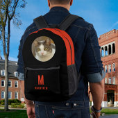 Aangepaste Schattigee kat foto Sinaasappel Monogra Bedrukte Rugzak