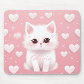 Aangepaste Schattigee Kitten Valentijnsdag Wit Roz Muismat (Voorkant)