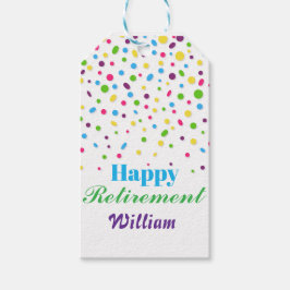 Aangepaste Schattigee Kleurrijke confetti Happy Re Cadeaulabel