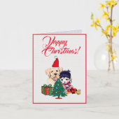 Aangepaste Schattigee labrador hond met klein meis Kaart (Gele Bloem)