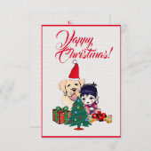 Aangepaste Schattigee labrador hond met meisje Xma Bedankkaart (Voorkant / Achterkant)