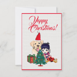 Aangepaste Schattigee labrador hond met meisje Xma Bedankkaart