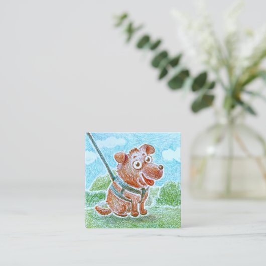 Aangepaste Schattigee Lachende Hond Wandelen Zitti Vierkante Visitekaartje (Staand voorkant)