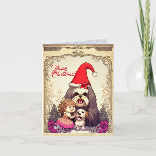 Aangepaste Schattigee Lhasa apsa hond met klein me Kaart (Voorkant)