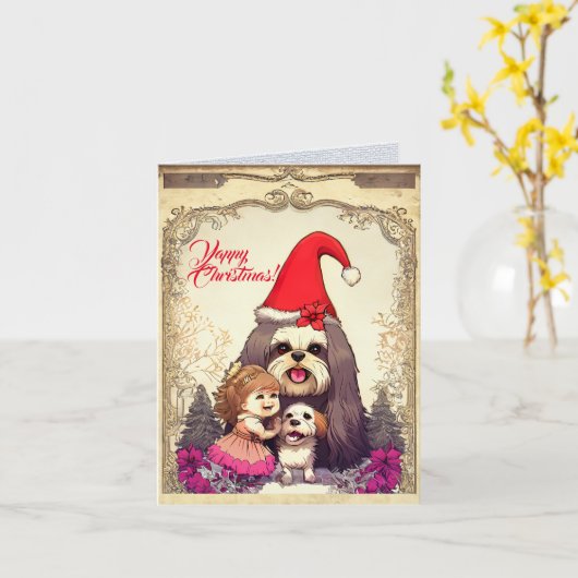 Aangepaste Schattigee Lhasa apsa hond met klein me Kaart (Gele Bloem)