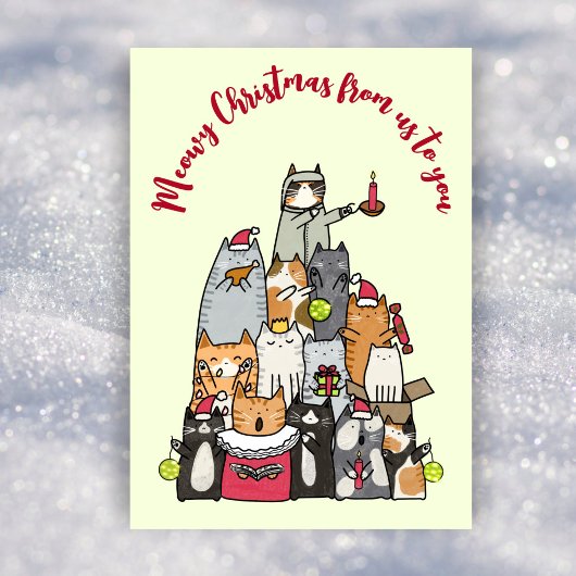 Aangepaste Schattigee Meowy Christmas Cartoon Cats Feestdagenkaart