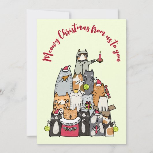 Aangepaste Schattigee Meowy Christmas Cartoon Cats Feestdagenkaart (Voorkant)