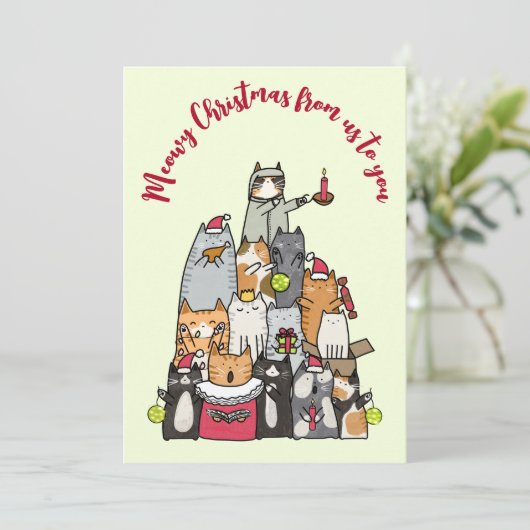 Aangepaste Schattigee Meowy Christmas Cartoon Cats Feestdagenkaart (Staand voorkant)