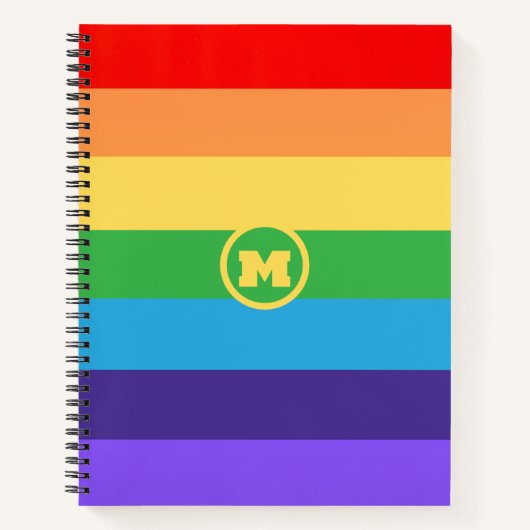 Aangepaste Schattigee Modern Monogram Rainbow Prid Notitieboek (Voorkant)