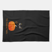 Aangepaste Schattigee Oranje Zwarte Kat & Pompoen Theedoek (Horizontaal)