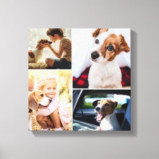 Aangepaste Schattigee Pet Dog Cat Familie Fotocoll Canvas Afdruk (Voorkant)