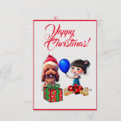 Aangepaste Schattigee poedelhond met meisje Xmas K Bedankkaart (Voorkant / Achterkant)