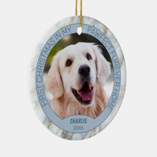 Aangepaste Schattigee puppy foto op chique grijs b Keramisch Ornament (Rechts)