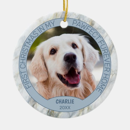 Aangepaste Schattigee puppy foto op chique grijs b Keramisch Ornament (Voorkant)