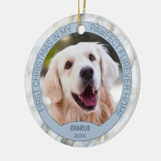 Aangepaste Schattigee puppy foto op chique grijs b Keramisch Ornament (Links)