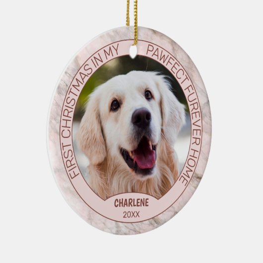 Aangepaste Schattigee puppy foto op chique grijs r Keramisch Ornament (Rechts)