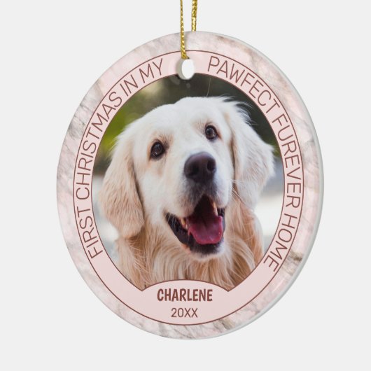 Aangepaste Schattigee puppy foto op chique grijs r Keramisch Ornament (Links)