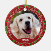 Aangepaste Schattigee puppy foto op groene Holly r Keramisch Ornament (Voorkant)