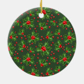 Aangepaste Schattigee puppy foto op groene Holly r Keramisch Ornament (Achterkant)